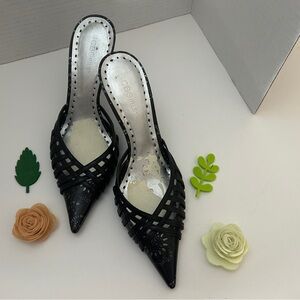 Boris Black Mules with Floral Accents
